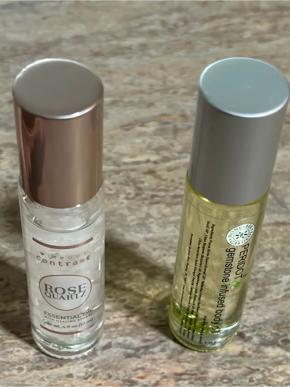 NIB Without Contrast Rose Quartz & Peridot Gemstone Infused Essential Body Oils
